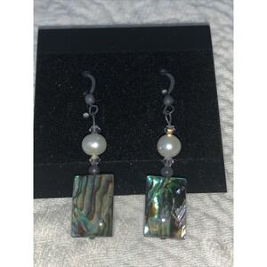 Round Paua Pearl Swarovski 925 Sterling Dangle Drop Earrings Kauai Abalone Shell